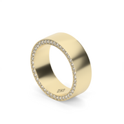 Yellow Gold Round Shape Diamond Pave Men's Ring/Band With Share Prong Setting.